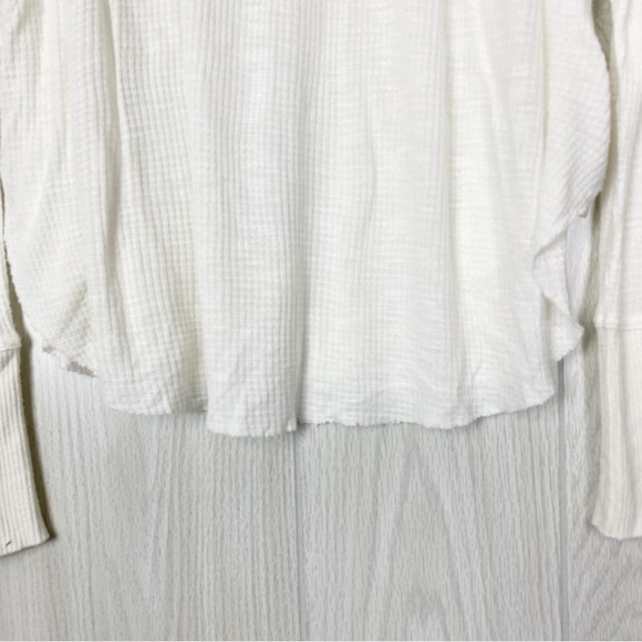 Free People | Spring Valley White Waffle Knit Lace Neck Long Sleeve Top Size XS - Picture 8 of 12